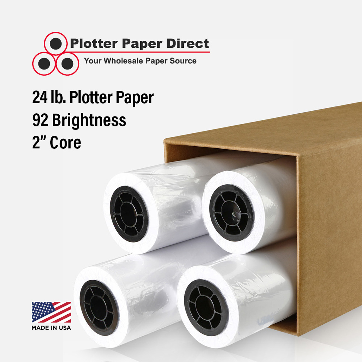 36'' x 300' Rolls - 24# Plotter Paper - 2'' Core (Pack of 4)